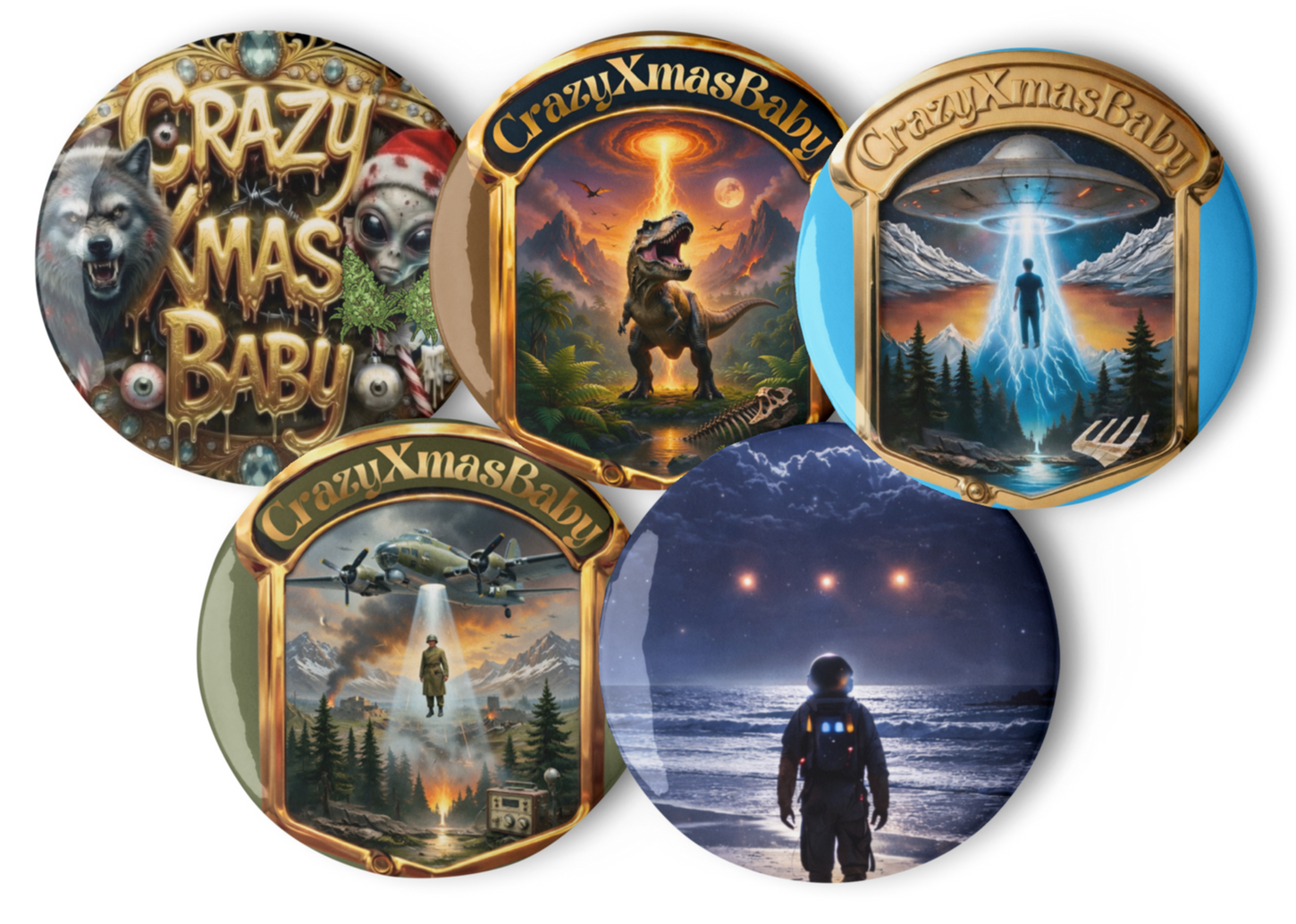 Sets of 5 pin buttons